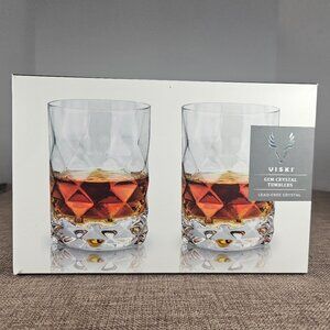 Viski Gem Crystal Tumblers Set Of Two New In Box 10 Ounce Lead Free Crystal